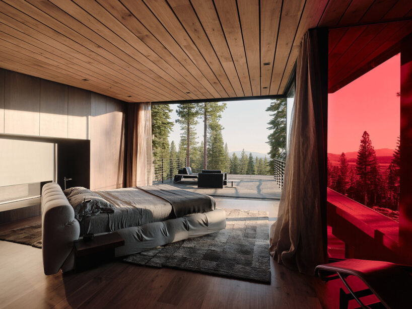 magma colored glass warms this mountain retreat in california by faulkner architects