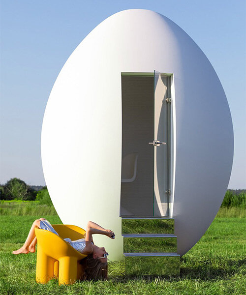 egg-shaped outdoor playhouse by gregory orekhov simulates 'life before birth'
