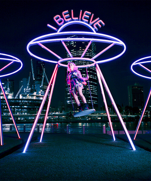 light-emitting retro swings by ENESS invite us to ponder the big questions of life