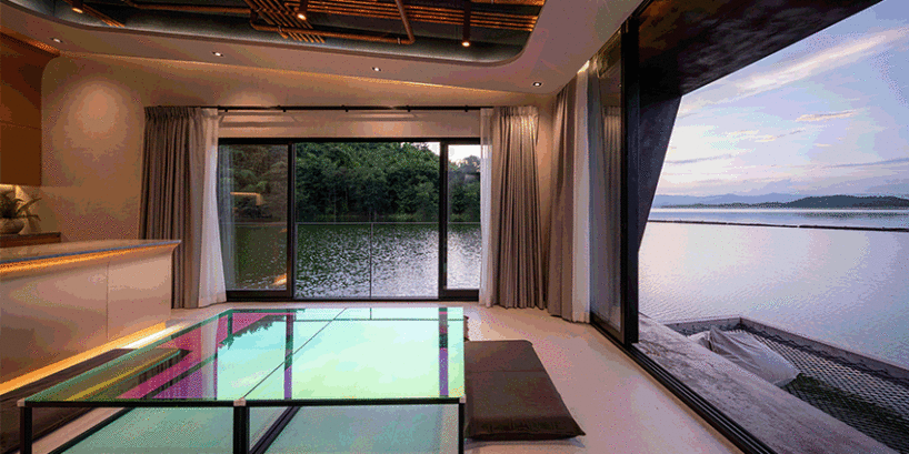 this luxurious raft in western thailand borrows the anatomy of freshwater fish