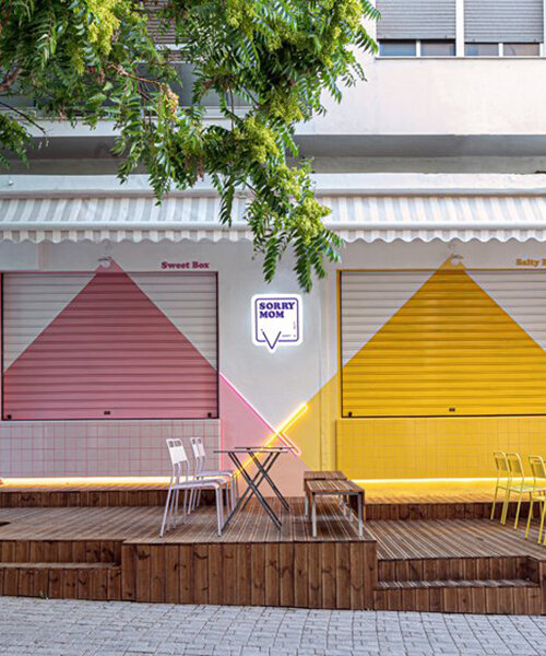sorry mom takeaway shop in greece serves food through colorful pop-up boxes