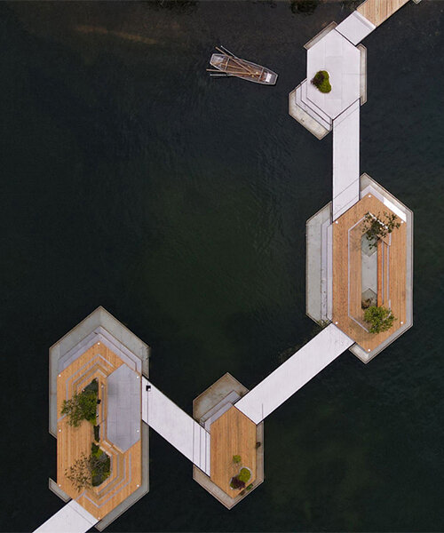 unarchitecte shapes a dynamic floating islands bridge in luxelakes water city, china