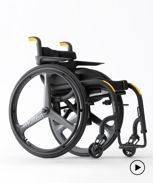 the wheeliy foldable wheelchair features yellow accents for intuitive handling