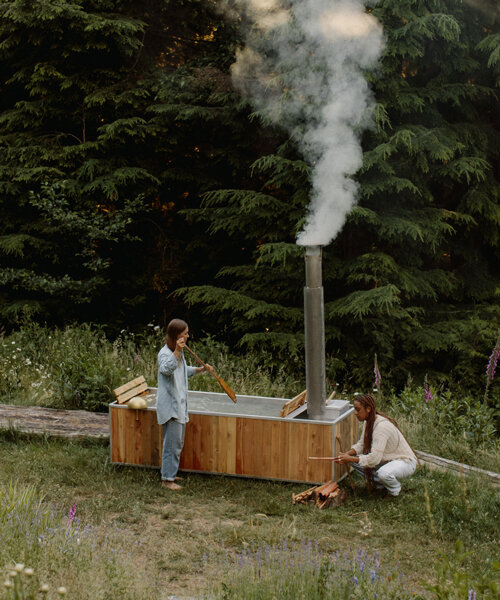 this wood-burning hot tub by goodland celebrates the experience of nature