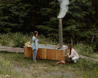 this wood-burning hot tub by goodland celebrates the experience of nature