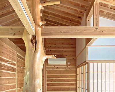 giant wooden pillars and traditional charm complete this single-story residence in japan