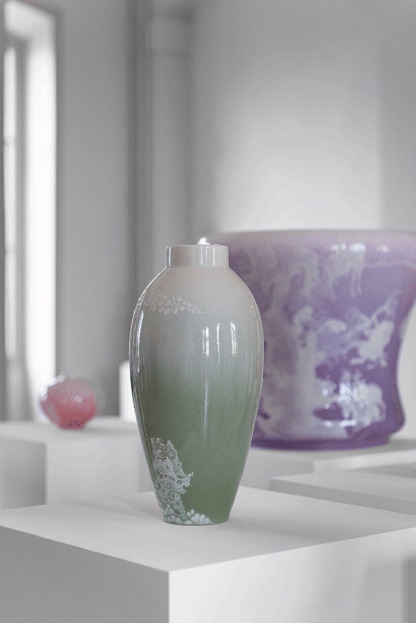 yang jiechang depicts the superiority of nature on a series of embossed vases