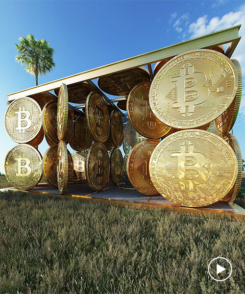 cyril lancelin imagines symbolic structure made of gigantic rotating bitcoins