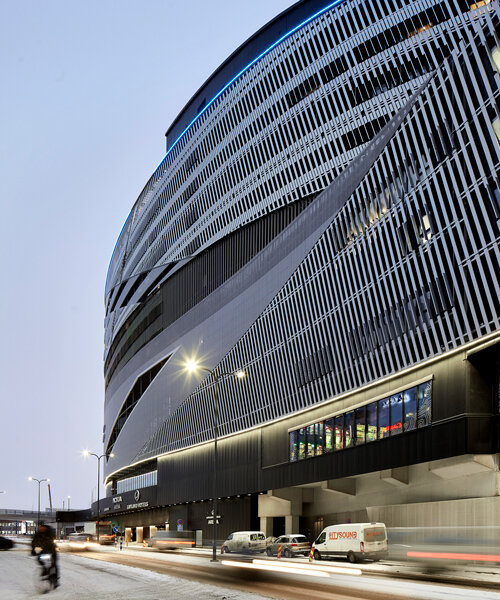 in finland, daniel libeskind's first arena is wrapped in graphic screening