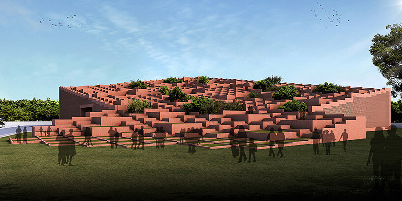 sanjay puri architects shapes university in india as a staggered landscape of green terraces