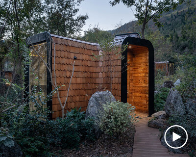 a cluster of branch-like cabins brings its residents closer to nature