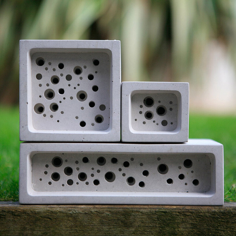 multi-purpose bricks with tiny holes provide shelter for solitary bees