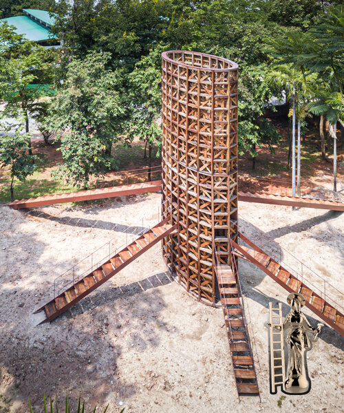 boonserm premthada repurposes derelict timber barns to erect 'rice tower' in thailand