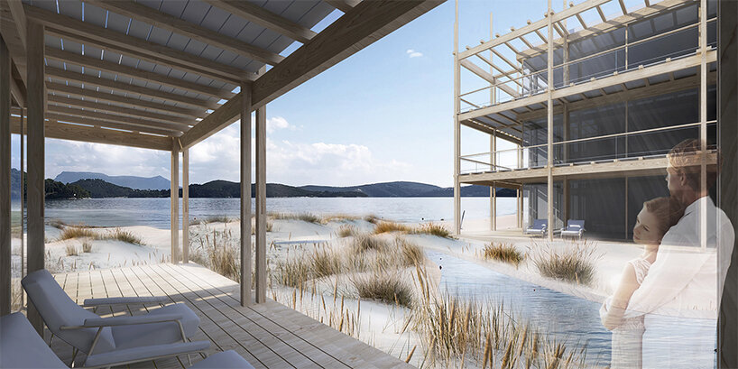 proposed beach hotel in greece features a dune ecosystem that gently invades its borders