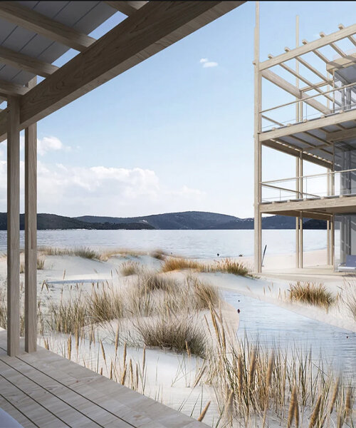 proposed beach hotel in greece features a dune ecosystem that gently invades its borders