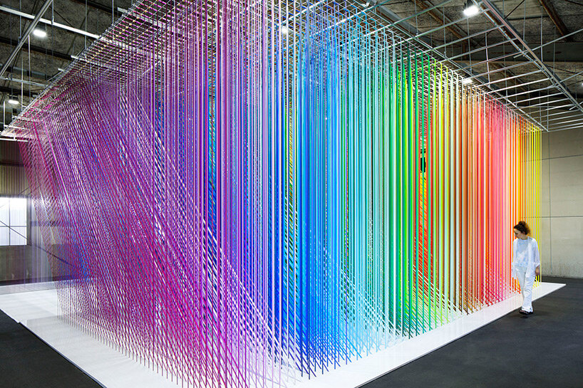 emmanuelle moureaux uses 6,000 masking tape strips to compose rainbow ...