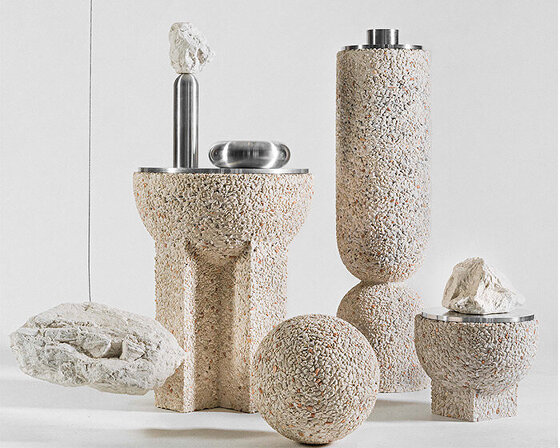 aggregate concrete and raw aluminum form interior sculpture series by VAUST studio