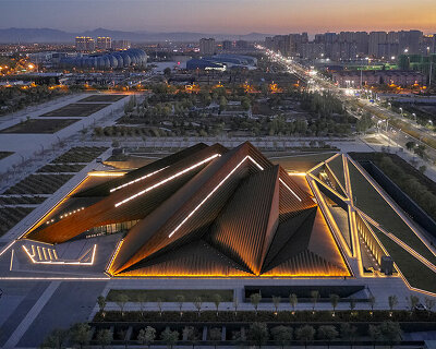 foster + partners completes datong art museum as four interlocking pyramids