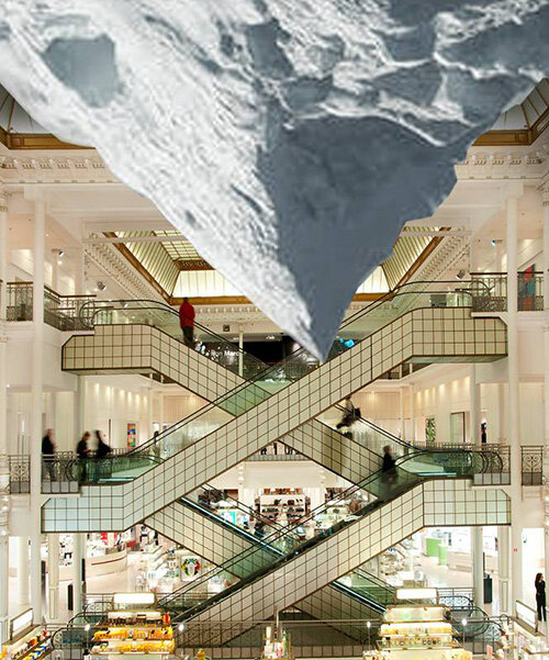 mehmet ali uysal hangs two massive icebergs at le bon marché in paris