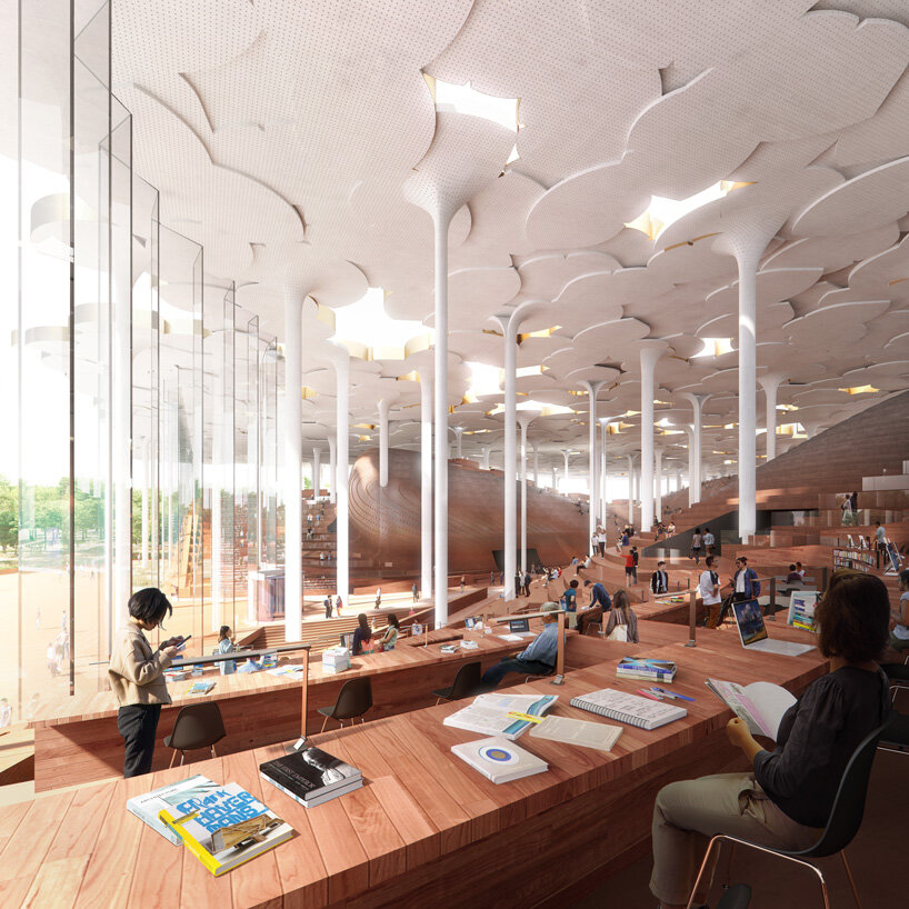a forest-like canopy tops snøhetta's beijing sub-centre library
