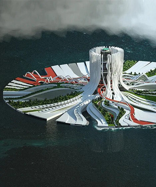 inspired by flags and water lilies, mohsen laei's island proposal responds to sea level rise