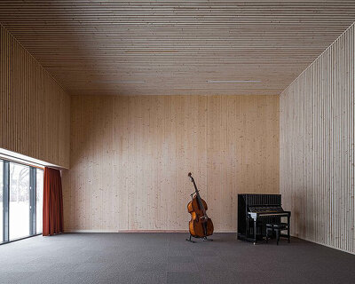 wooden and neat interior characterize this culture school in norway