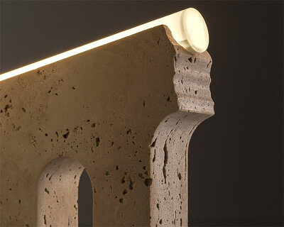 hoi kaloi celebrates marble with 'conduit' tabletop lamp