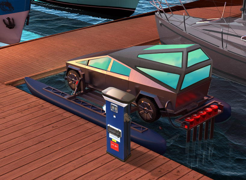transforming tesla’s Cybertruck into an amphibious, high-performance watercraft