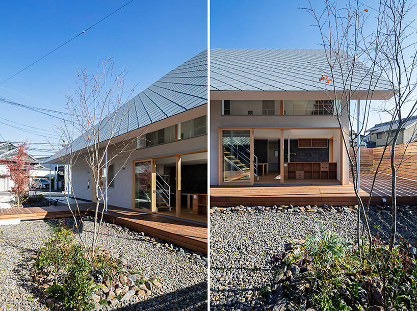hamada design complements japanese house with rhombus-patterned galvalume roof