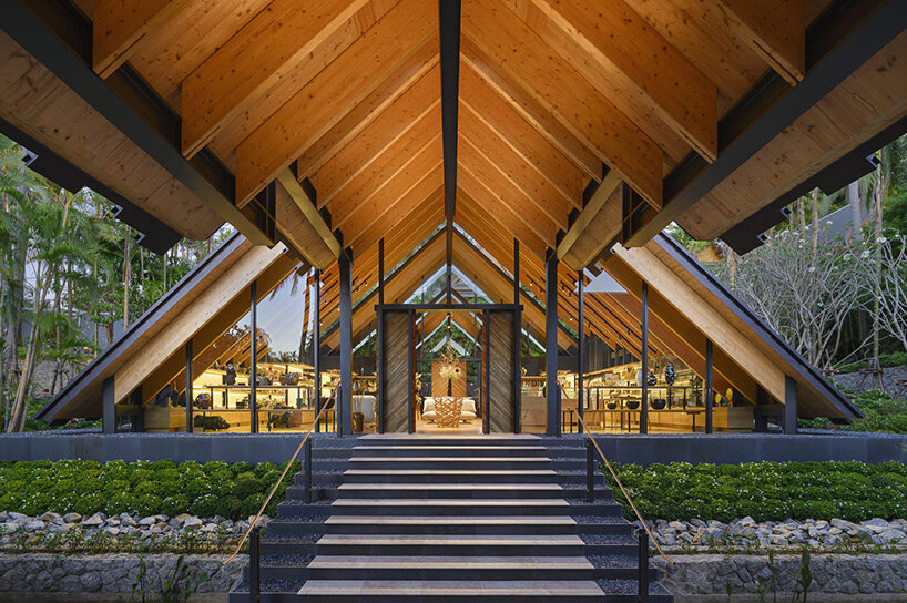 kengo kuma tops retail pavilion in thailand with rhythmic sequence of floating roofs