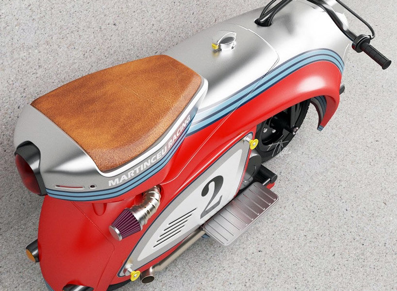 designer 'moto designs' has customized this vibrant mini-bike to celebrate fun