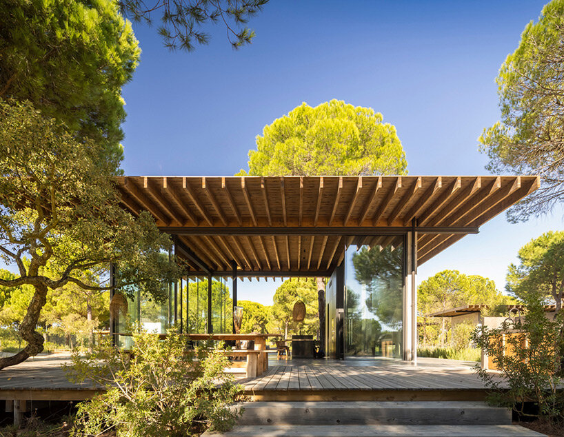 concrete platforms & wooden paths articulate residential extension by pereira miguel in portugal