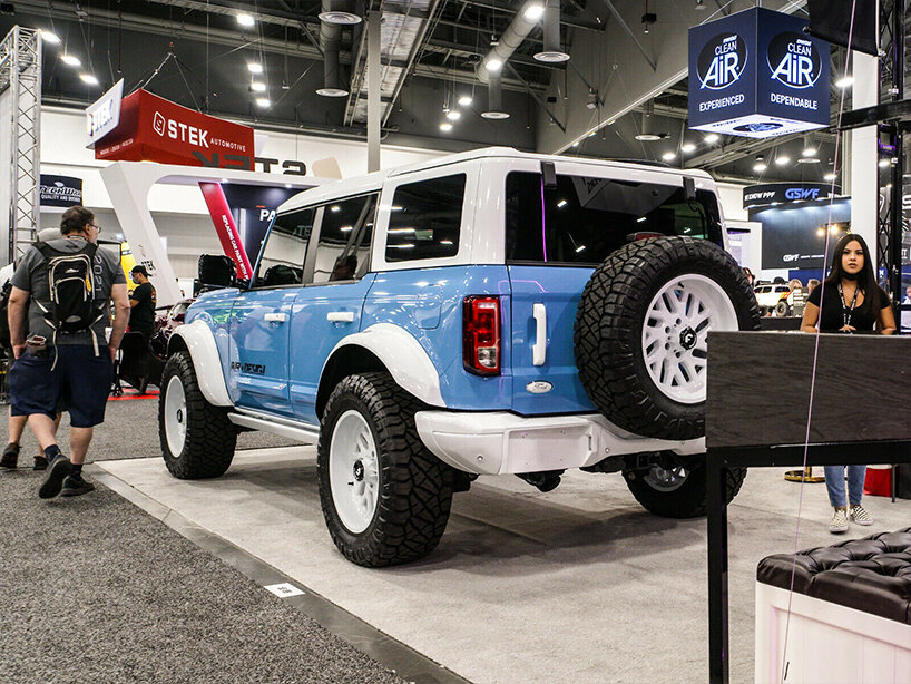retro-inspired baby blue ford bronco with gloss white pops is now on sale