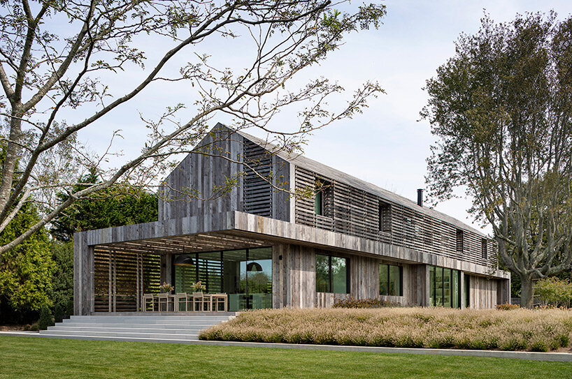 birdseye's lathhouse in the hamptons references traditional gabled farm structures