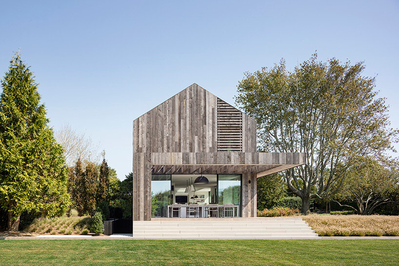 birdseye's lathhouse in the hamptons references traditional gabled farm structures