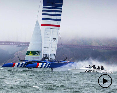 candela's C-7 becomes the first electric foiling chase boat at SailGP