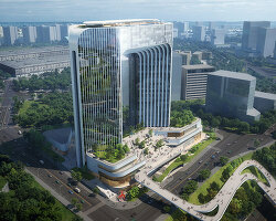 this tower by Aedas is a contemporary 'dragon gate' at the port of chongqing