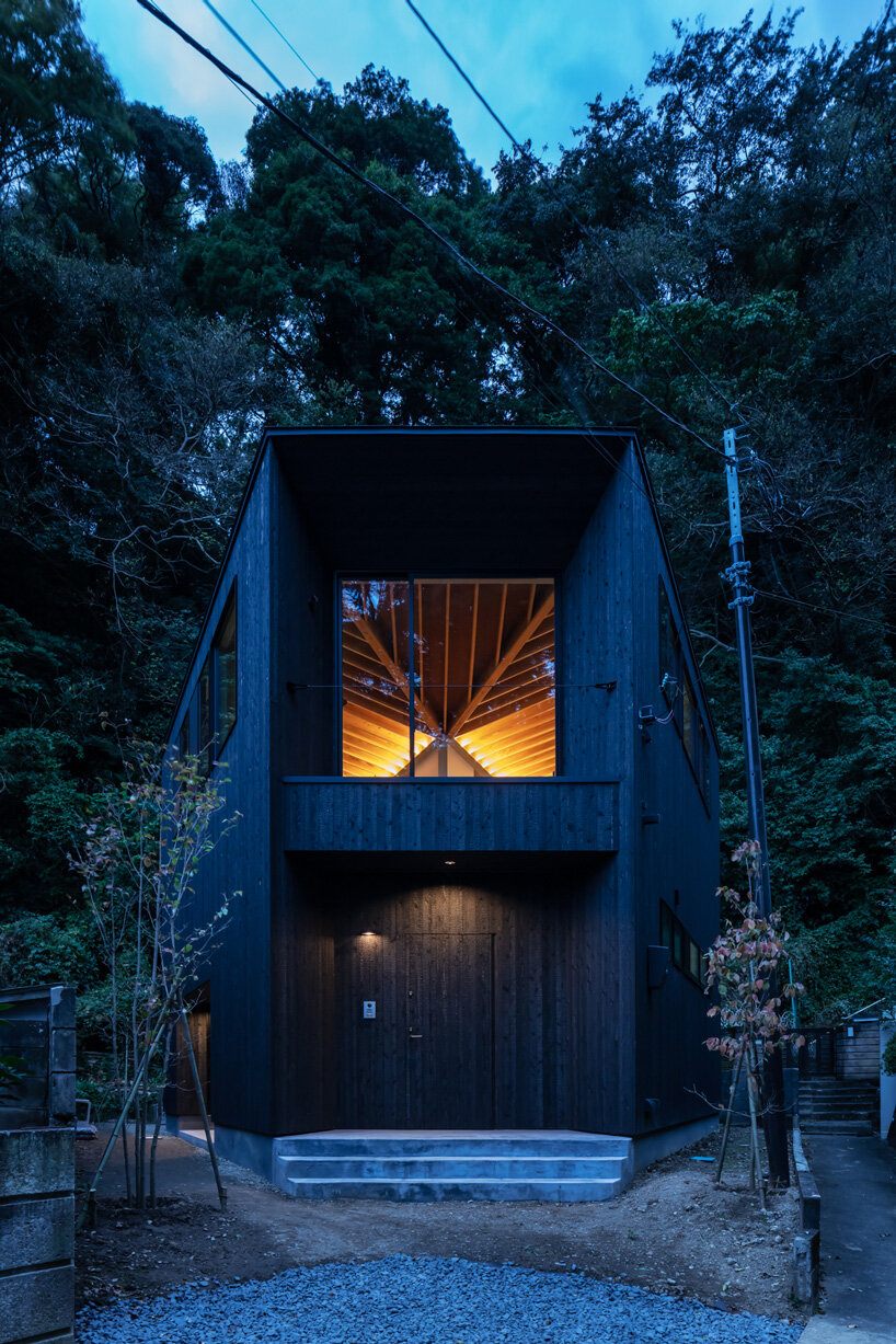 FUDO architects tops yamanone no ie house in japan with origami-like metal roof