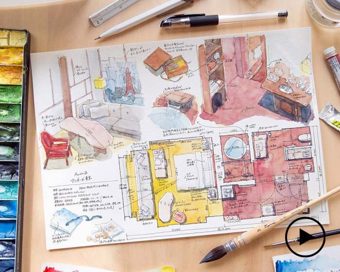 artist kei endo accurately details japanese hotel rooms with watercolor and gel pens