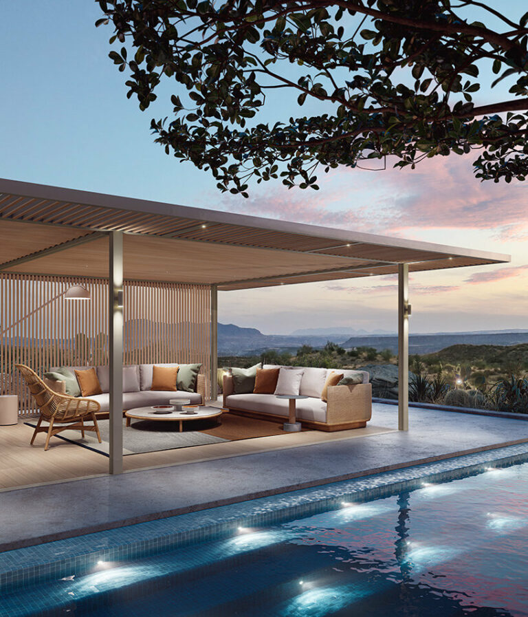 kettal takes the lounge coziness outdoors with freeflowing pavilion H