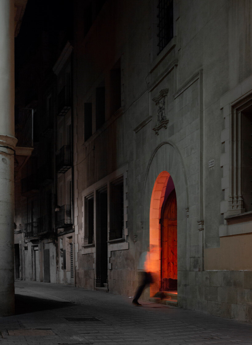 monumental lamp installation lights up the main patio of a 17th century monastery in spain bouzas. del aguila