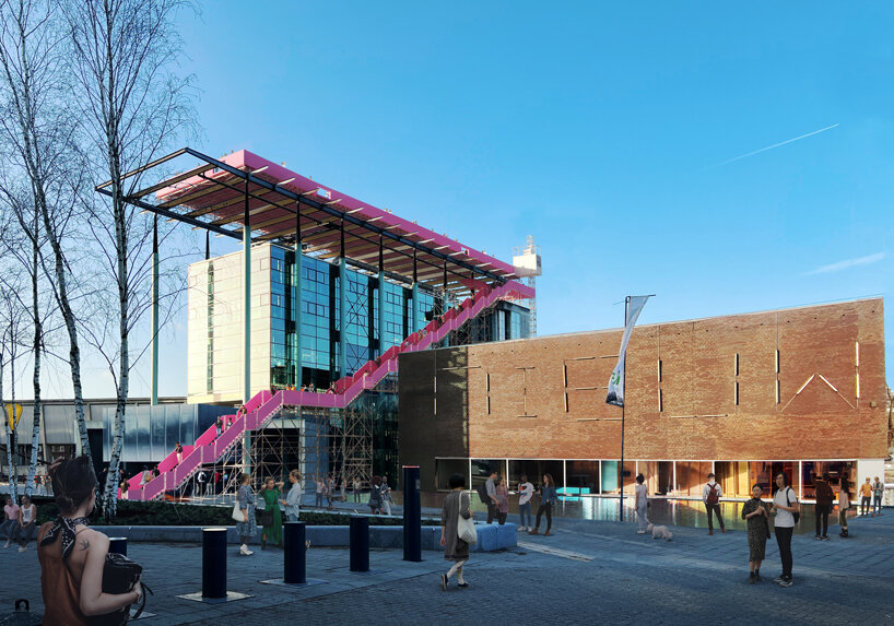 MVRDV designs a temporary pink roof for het nieuwe instituut in rotterdam