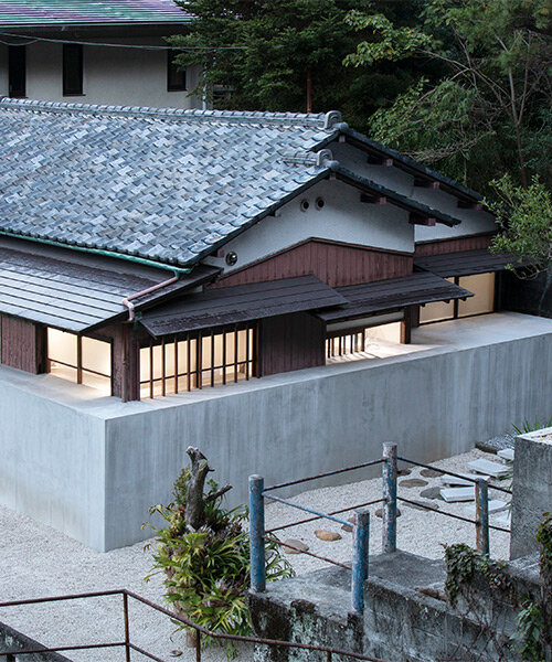old japanese house half-buried in mortar mass emerges in renovation by naoshi kondo