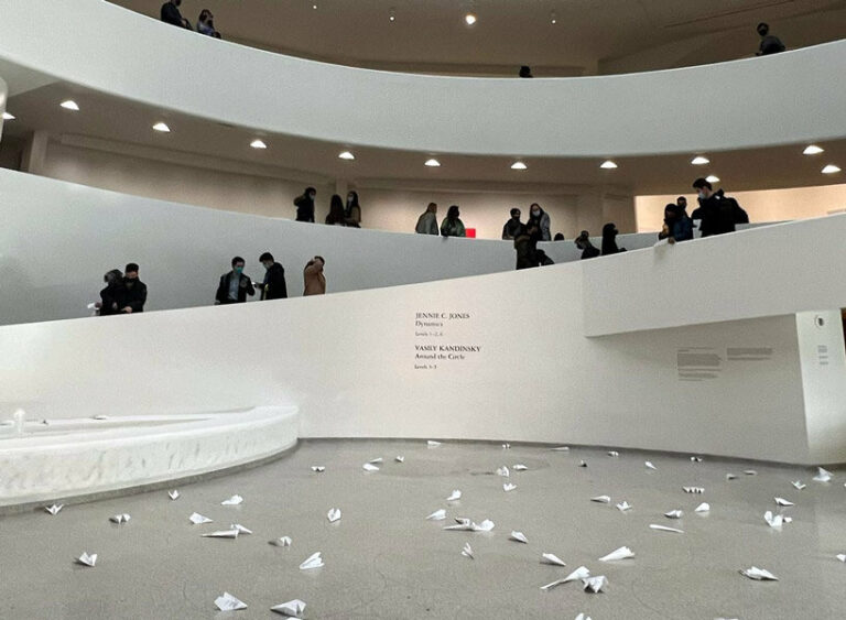 350 paper airplanes at guggenheim museum call for no-fly zone in ukraine