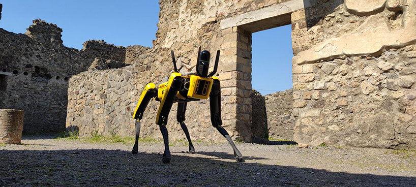 boston dynamics' dog robot SPOT sniffs out to guard the ruins of pompeii