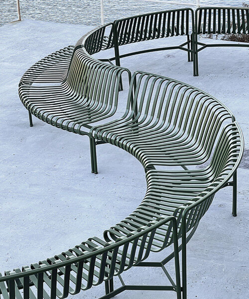 ronan & erwan bouroullec craft meandering, modular park bench for 'palissade' collection