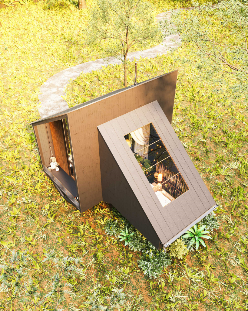 Biophilic tiny cabin proposal by Milad Eshtiyaghi hovers above verdant rainforest in Brazil