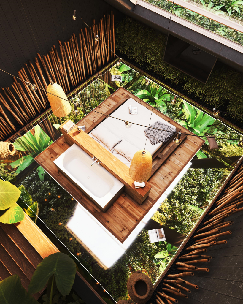 Biophilic tiny cabin proposal by Milad Eshtiyaghi hovers above verdant rainforest in Brazil