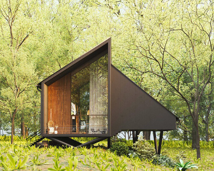 biophilic tiny cabin proposal by milad eshtiyaghi hovers above verdant rainforest in brazil