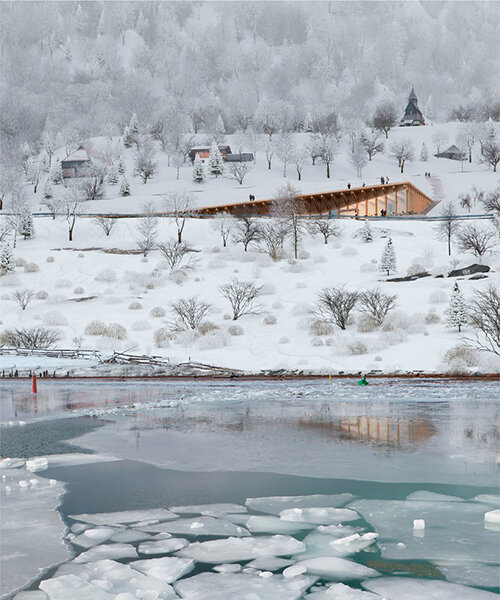 Wedge-shaped Urnes' World Heritage Center subtly cuts into Norwegian landscape